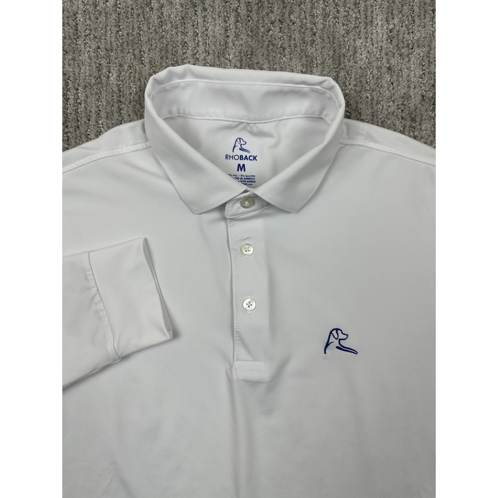 Rhoback Men's White Long Sleeve Golf Polo Shirt Performance Athletic Size Medium